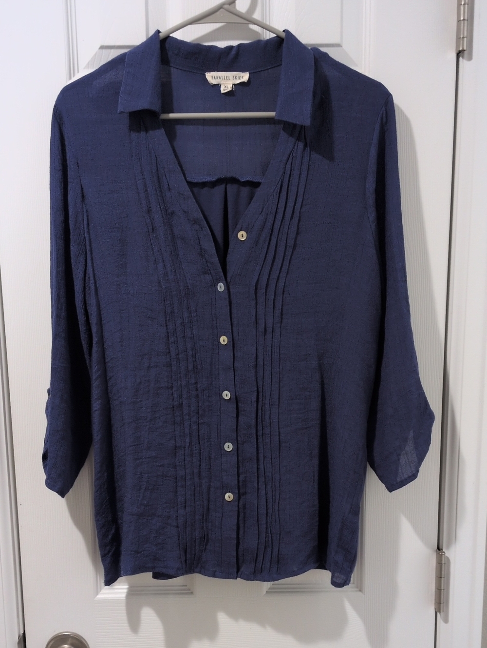 Parallel Skies Purple Pintuck 3/4 Sleeve Button-Down Shirt